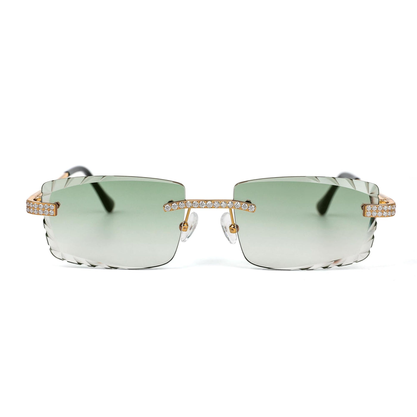 Sterling Silver Round Moissanite Cartier Square Shape Green Lens Wooden Glasses GP 2-1/3 Cttw