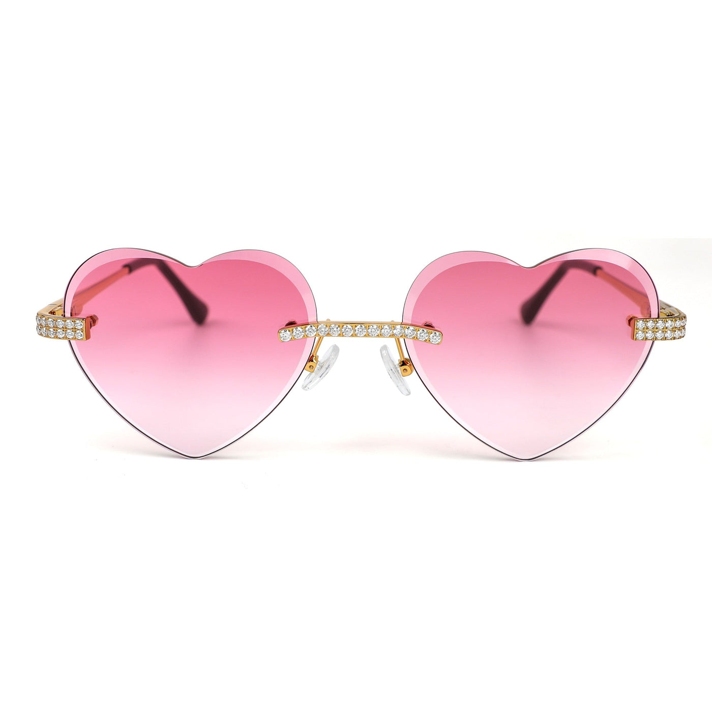 Sterling Silver Round Moissanite Cartier Heart Shape Pink Lens Wooden Glasses GP