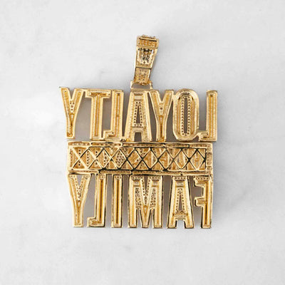 Back side of yellow gold loyalty makes you family pendant 