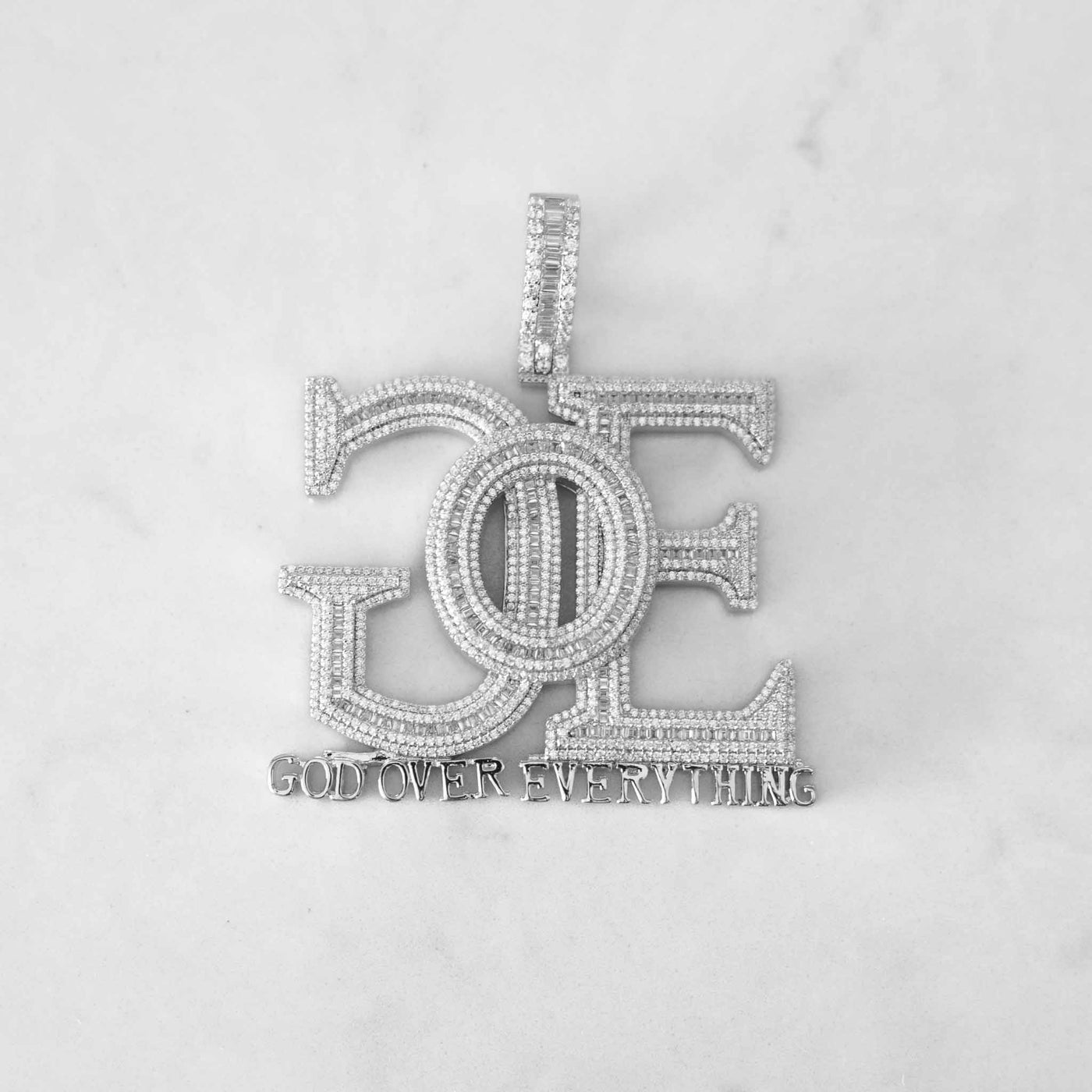 14k - "God Over Everything" Pendant - Ice Out NY