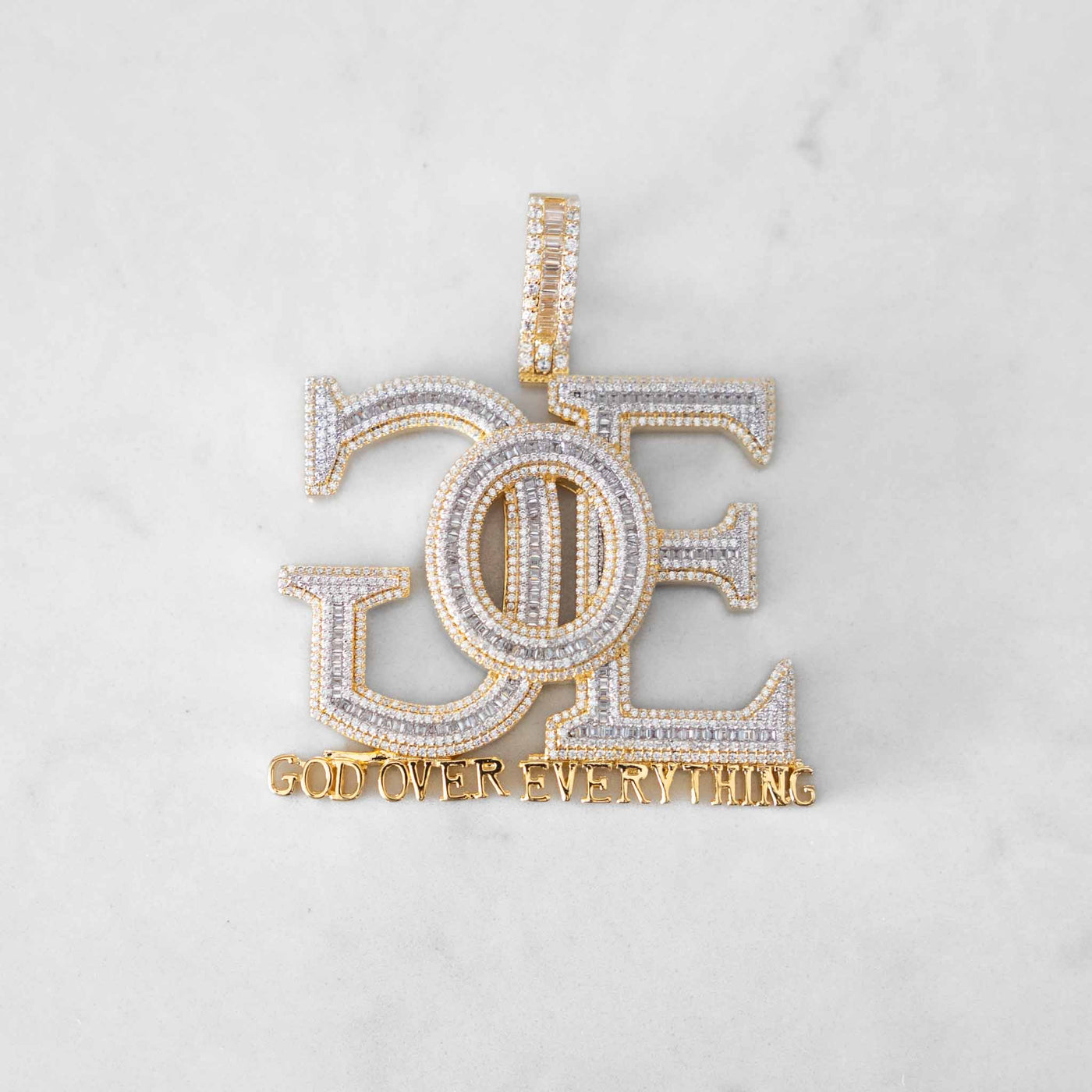 14k - "God Over Everything" Pendant - Ice Out NY