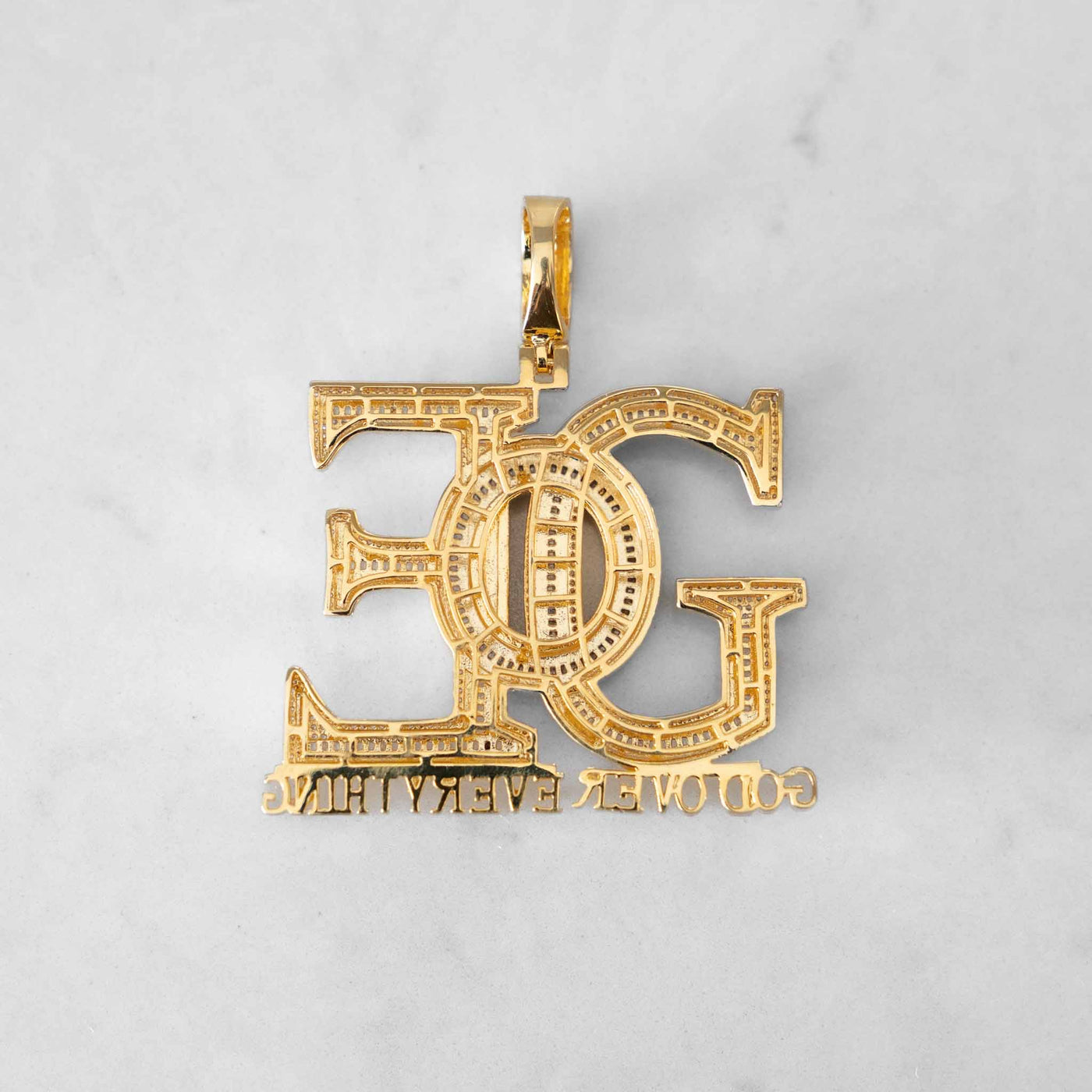 14k - "God Over Everything" Pendant - Ice Out NY