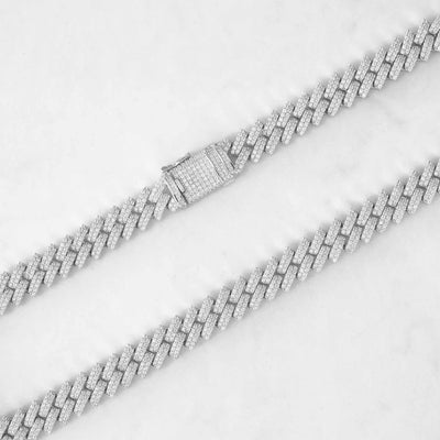 14k - 10mm Prong Set Pave Cuban Link Chain - Ice Out NY