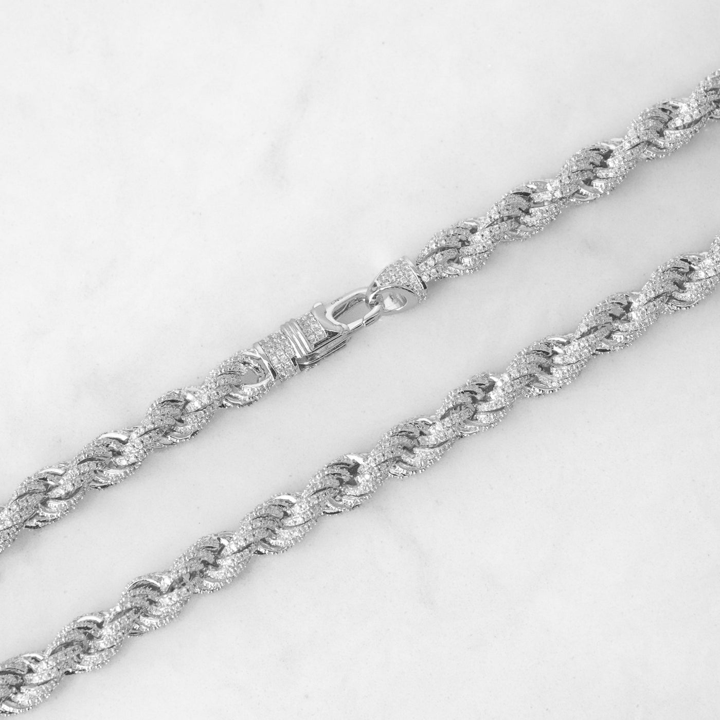 18k - 8mm Iced Rope Chain White Gold - Ice Out NY