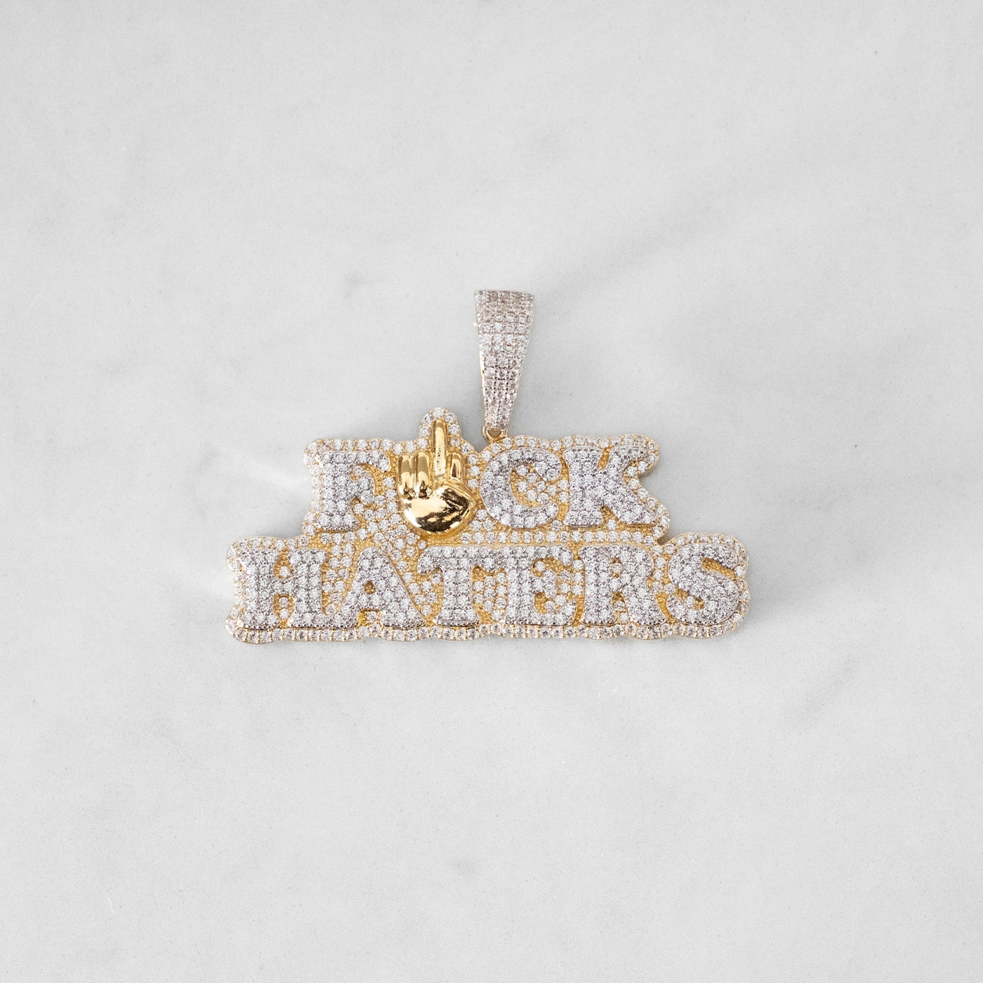 14k - "Fu*k Haters" Pendant - Ice Out NY