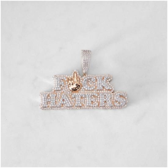 14k - "Fu*k Haters" Pendant - Ice Out NY