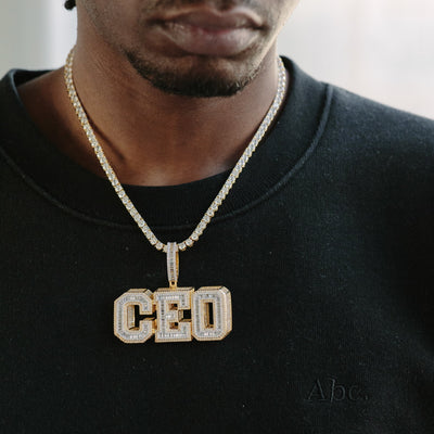 14k - 3D Large "CEO " Pendant - Ice Out NY