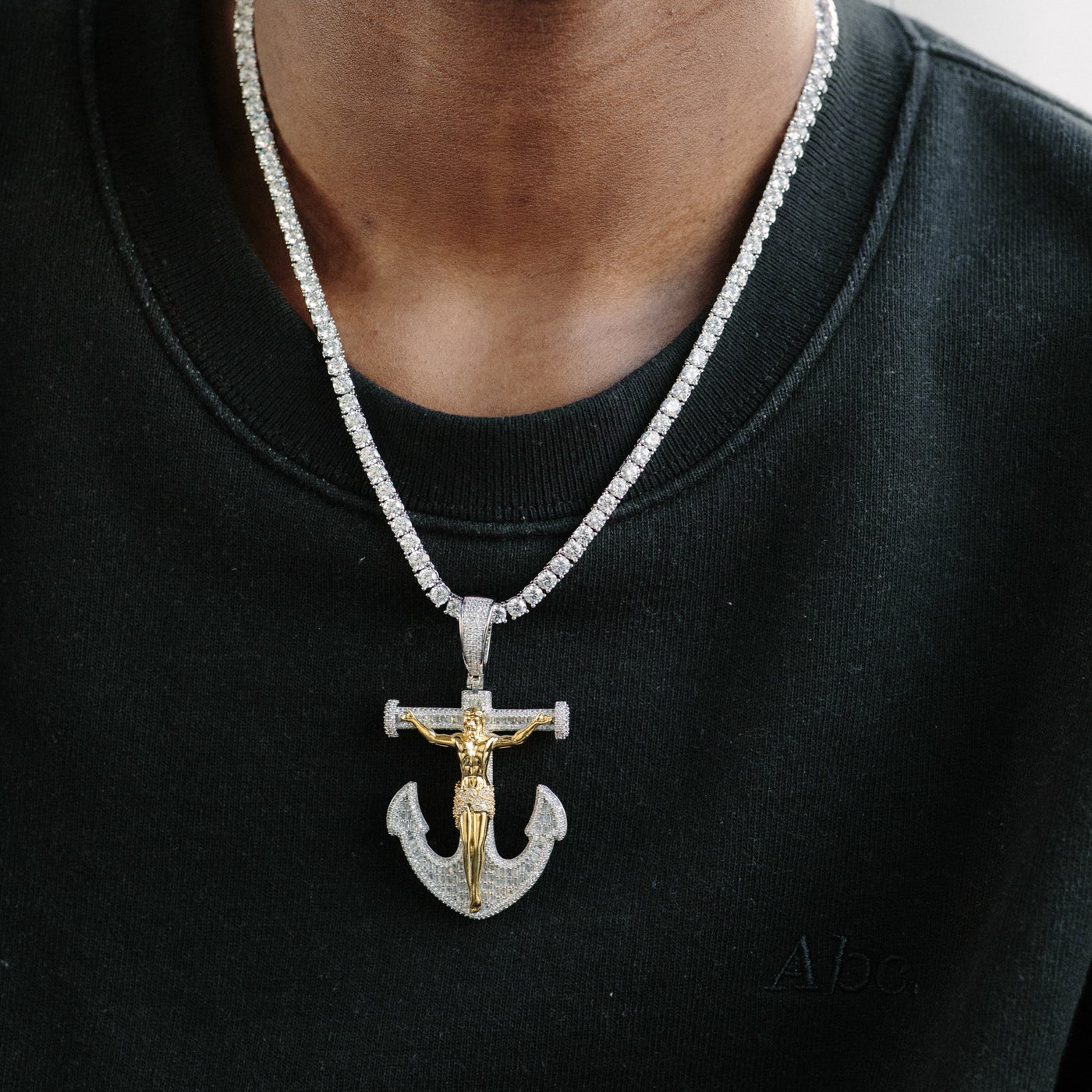 14k - "Anchor Crucifix" Pendant - Ice Out NY