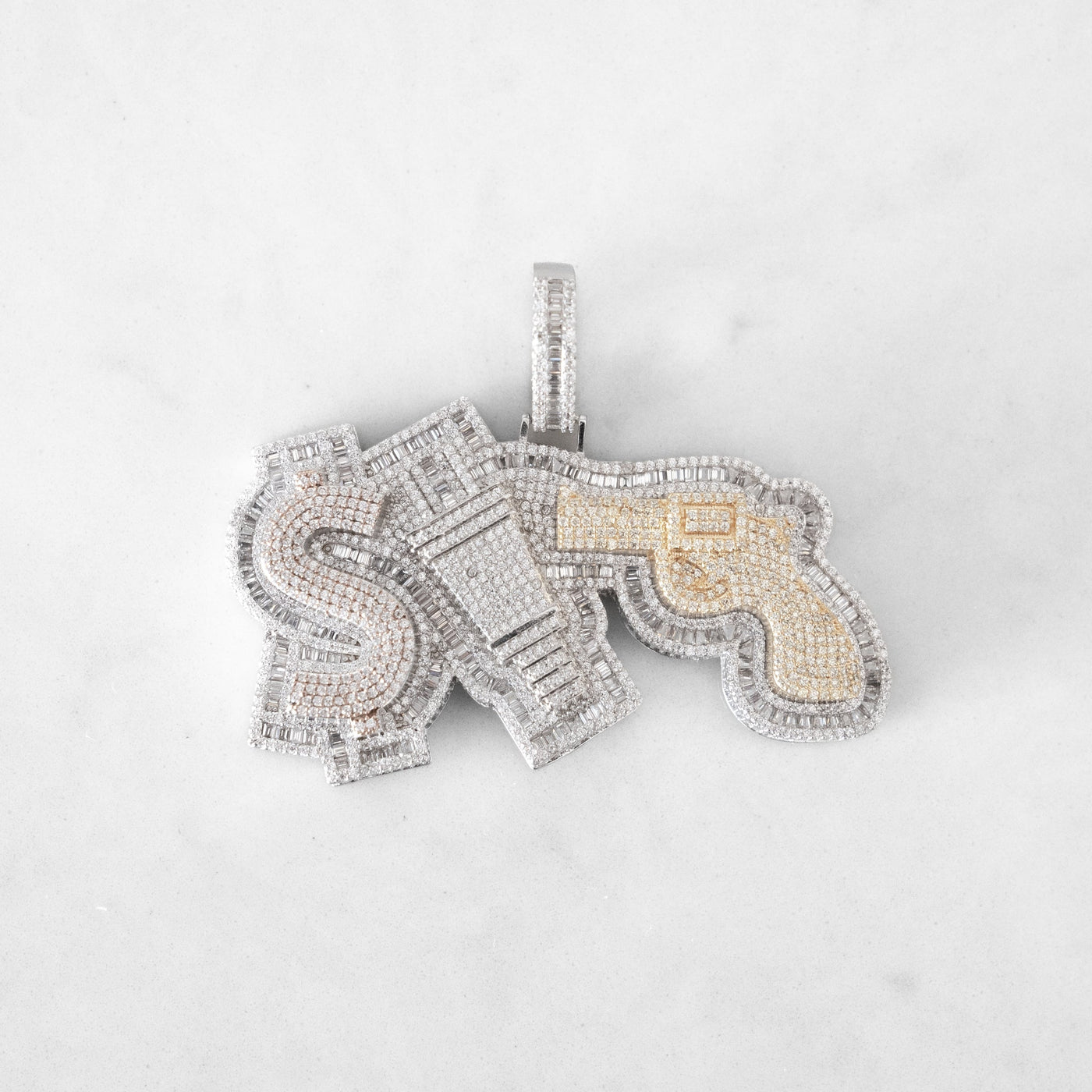 14k - "Money Power Respect" Pendant - Ice Out NY