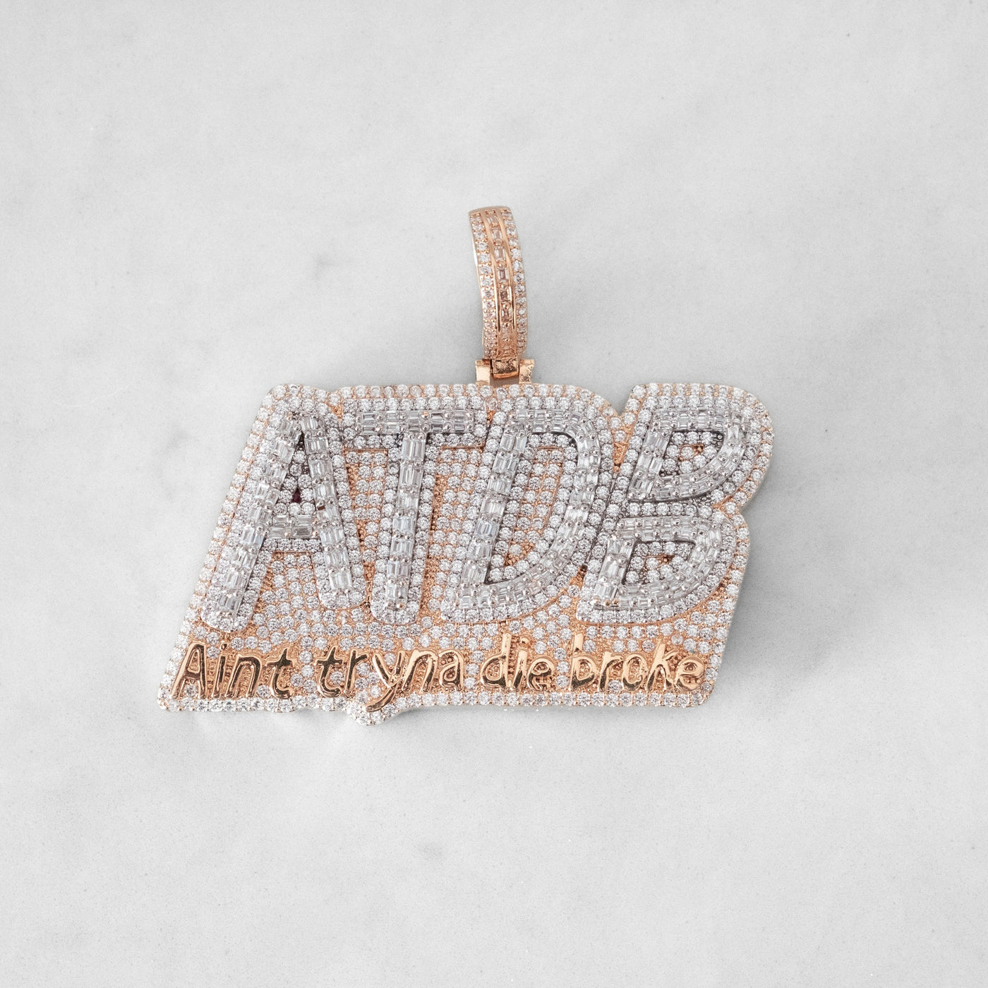 14k - "Ain't Tryna Die Broke" Pendant - Ice Out NY