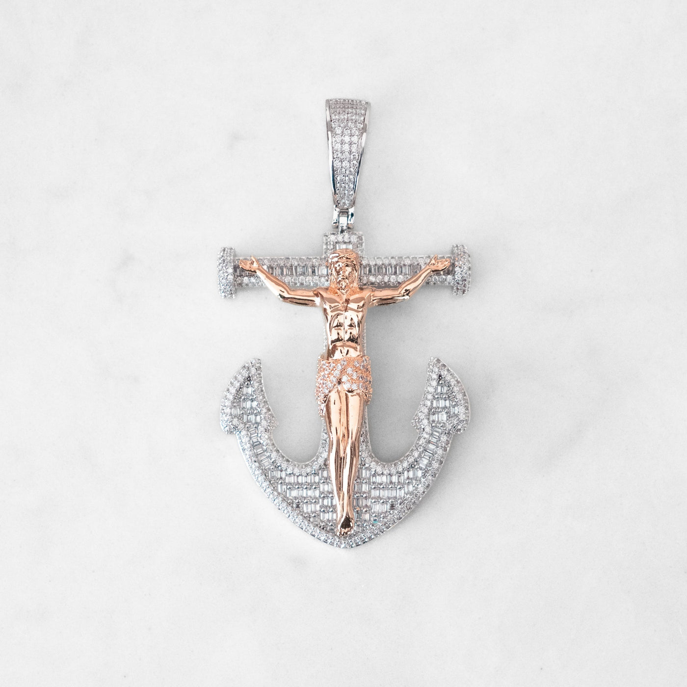 14k - "Anchor Crucifix" Pendant - Ice Out NY