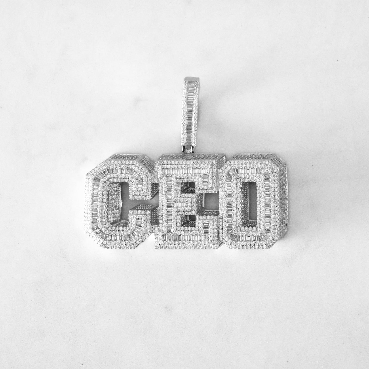 14k - 3D Large "CEO " Pendant - Ice Out NY