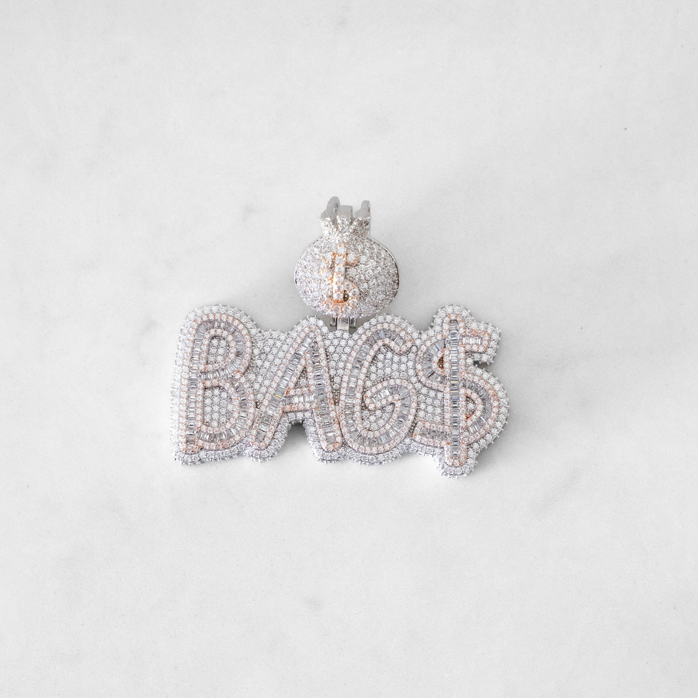 14k - "BAG$" Pendant - Ice Out NY