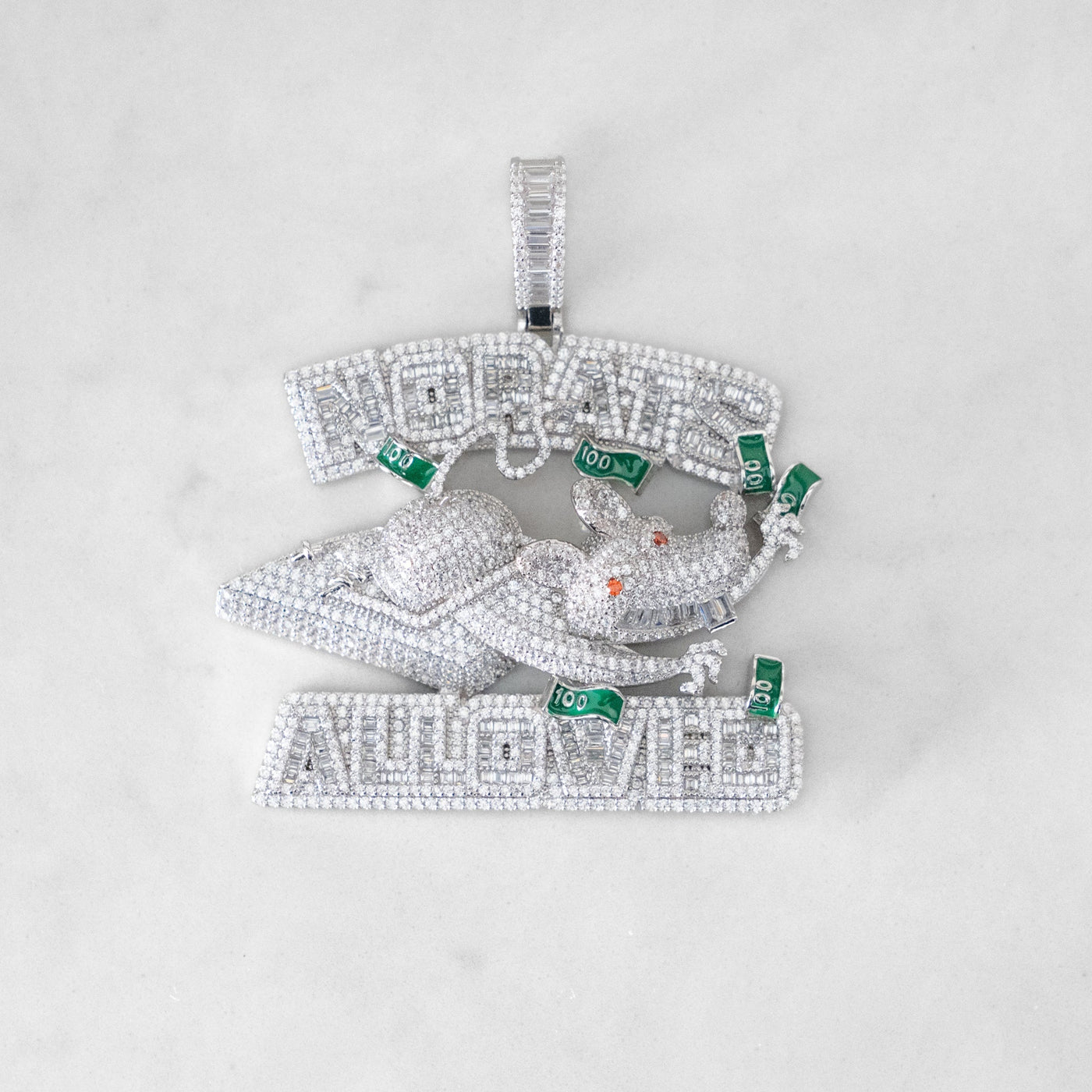 14k - "No Rats Allowed" Pendant - Ice Out NY