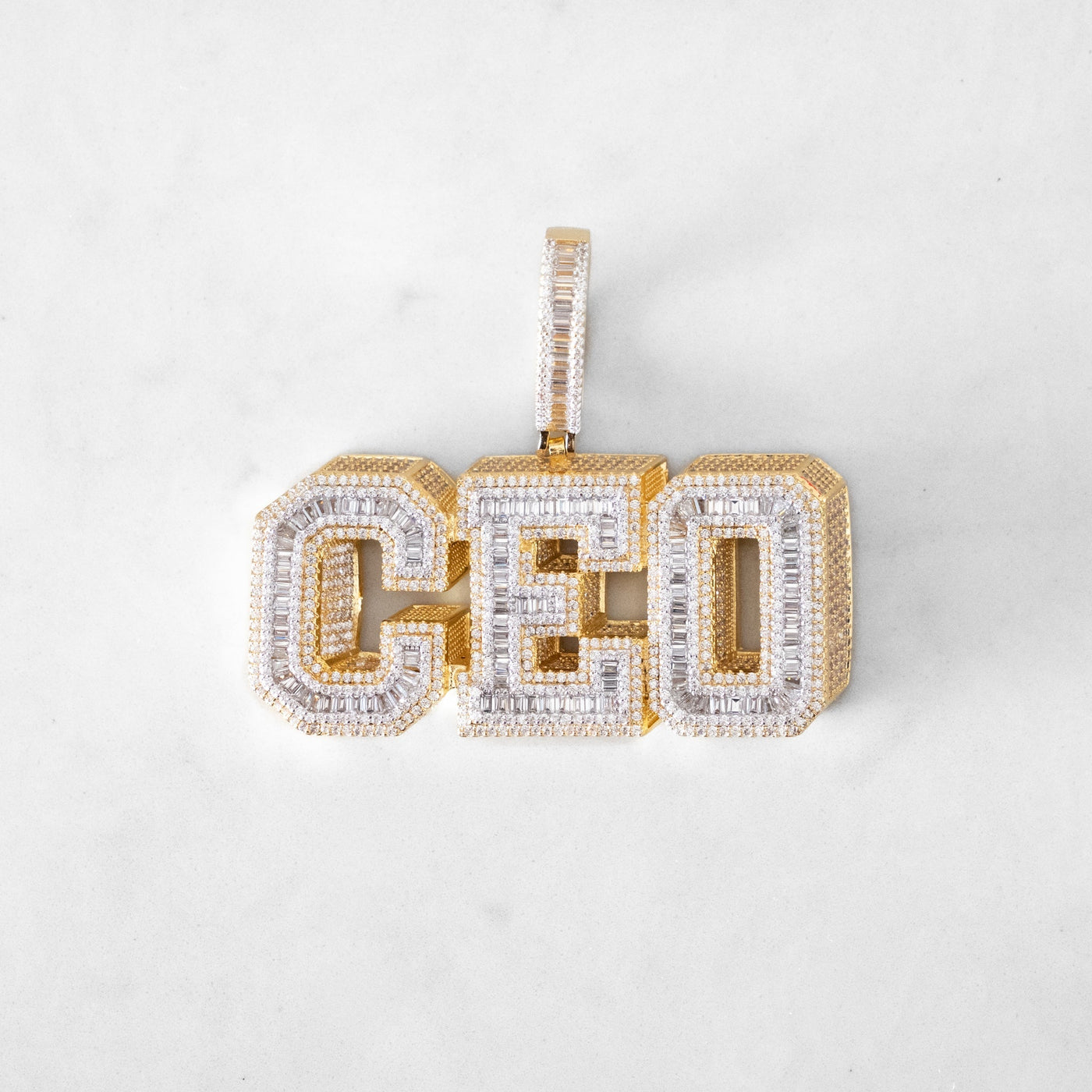 14k - 3D Large "CEO " Pendant - Ice Out NY