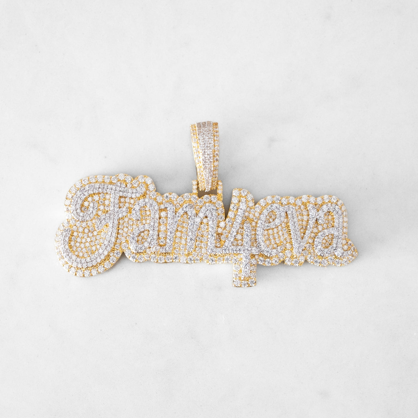 14k - "Fam4eva" Pendant - Ice Out NY