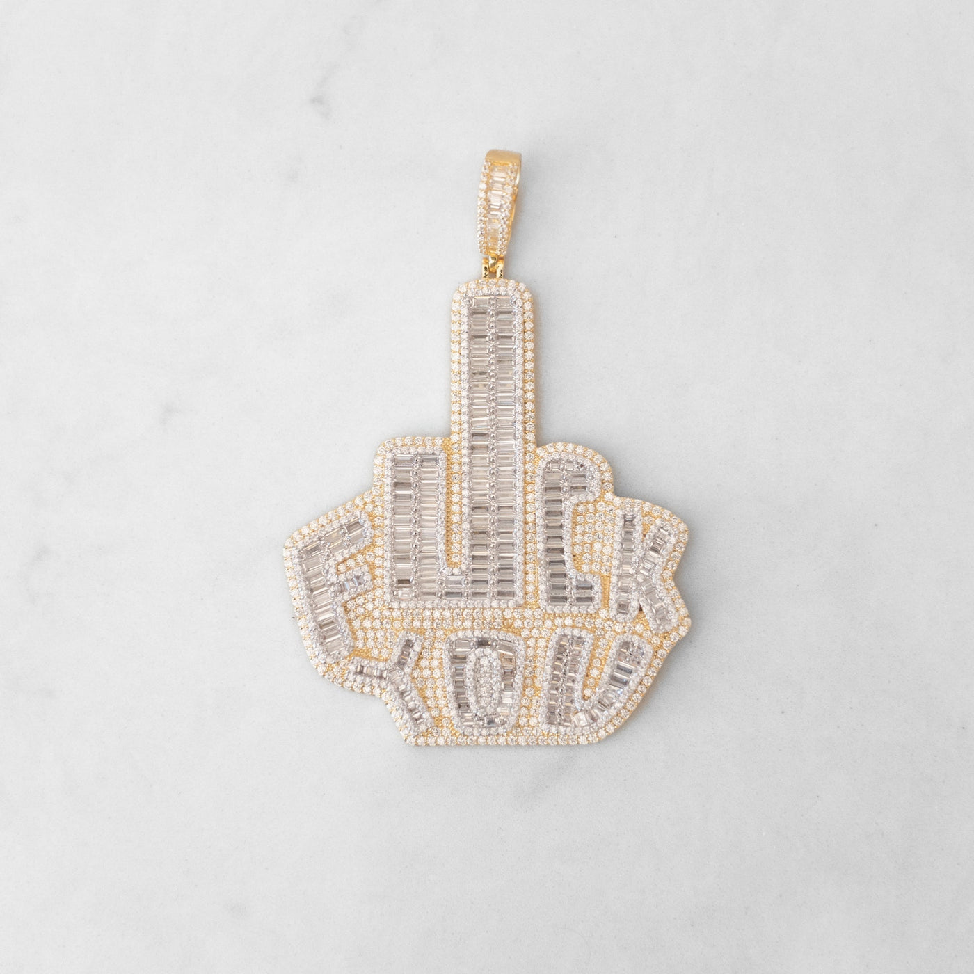 14k - "FU*K YOU" Pendant - Ice Out NY