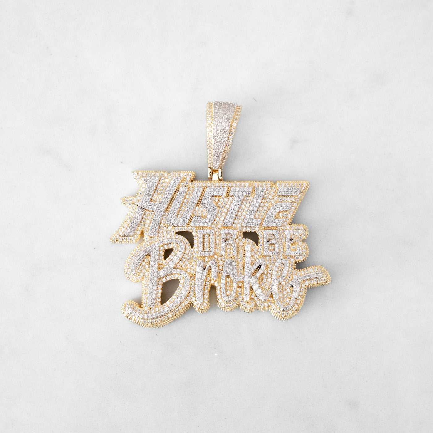 14k - "Hustle Or Be Broke" Pendant - Ice Out NY