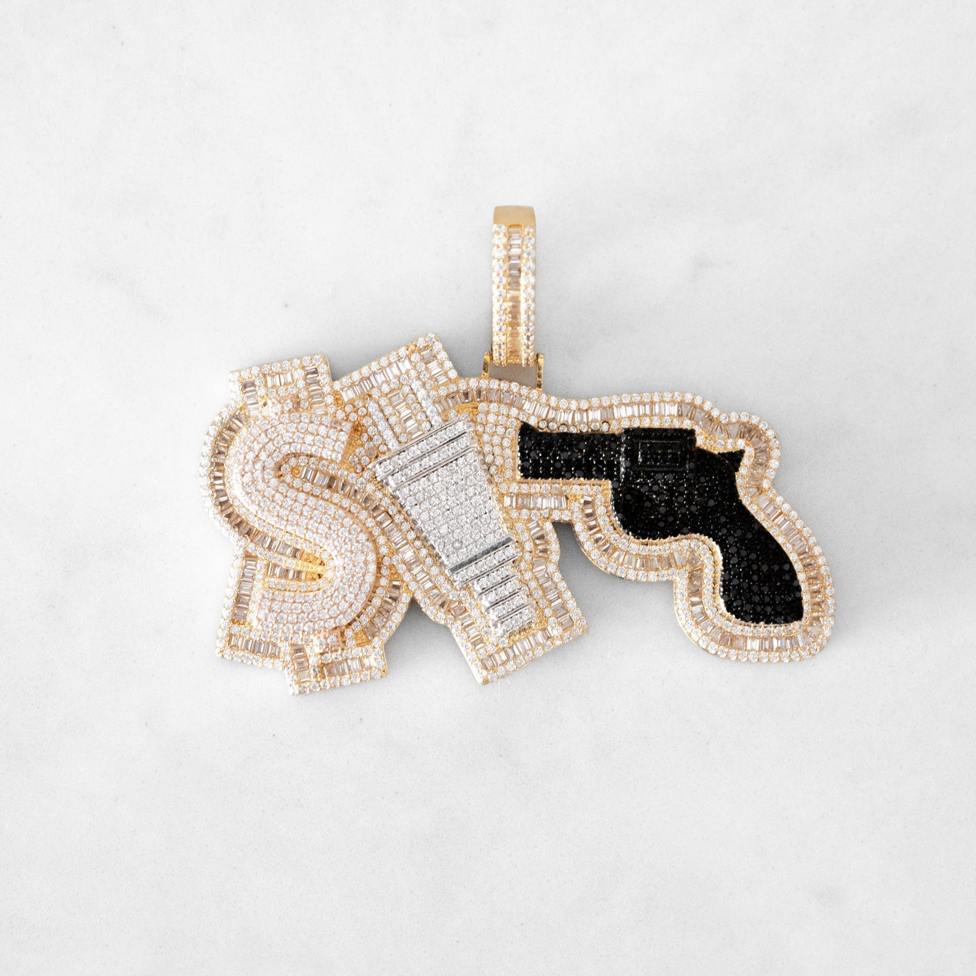 14k - "Money Power Respect" Pendant - Ice Out NY